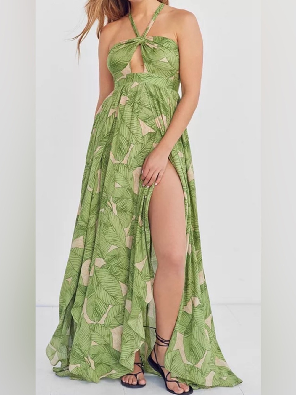 Kimchi Blue Green Leaf Print Maxi Dress - Size 4